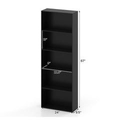 5 Shelf Black Bookcase, Tall Narrow Open Bookshelf for Books and Display