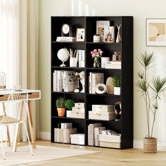 5 Shelf Black Bookcase, Tall Narrow Open Bookshelf for Books and Display