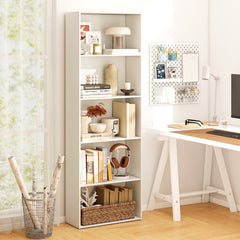 5 Shelf White Bookcase, Tall Open Bookshelf for Books, Files and Display