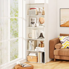 5 Shelf White Bookcase, Tall Open Bookshelf for Books, Files and Display