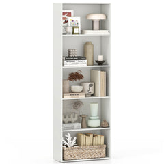 5 Shelf White Bookcase, Tall Open Bookshelf for Books, Files and Display