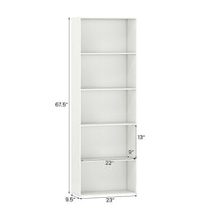 5 Shelf White Bookcase, Tall Open Bookshelf for Books, Files and Display