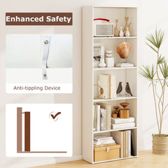 5 Shelf White Bookcase, Tall Open Bookshelf for Books, Files and Display