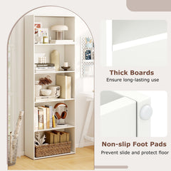 5 Shelf White Bookcase, Tall Open Bookshelf for Books, Files and Display