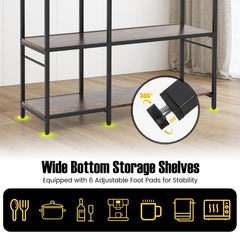 5-Tier Bakers Rack with Power Outlets and 10 S-Shaped Hooks-Rustic Brown