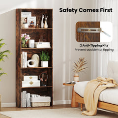 5-Tier Bookshelf Open Bookcase Freestanding Display Shelf Storage Organizer-Rustic Brown