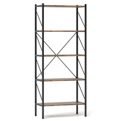 5-Tier Bookshelf with Open Shelves and Heavy Duty Metal Frame-Rustic Brown