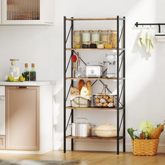5-Tier Bookshelf with Open Shelves and Heavy Duty Metal Frame-Rustic Brown