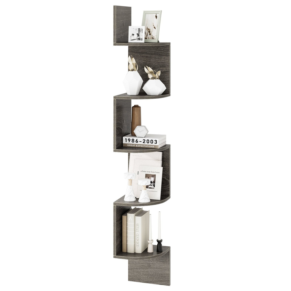 5-Tier Corner Shelf Floating Bookshelf Wall Mounted Storage Organizer-Oak