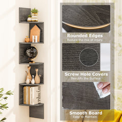 5-Tier Corner Shelf Floating Bookshelf Wall Mounted Storage Organizer-Oak