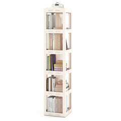 5-Tier Foldable Rotating Bookshelf 360° Spinning Bookcase with Swivel Base-White