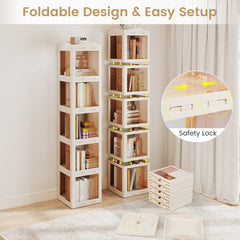 5-Tier Foldable Rotating Bookshelf 360° Spinning Bookcase with Swivel Base-White