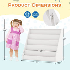 5-Tier Kids Bookshelf with Deep Compartments and Stable Baby Book Case-White