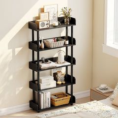 5-Tier Open Bookcase with Industrial Storage Unit-Black