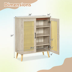5-Tier Rattan Shoe Cabinet with 3 Removable Shelves-Natural