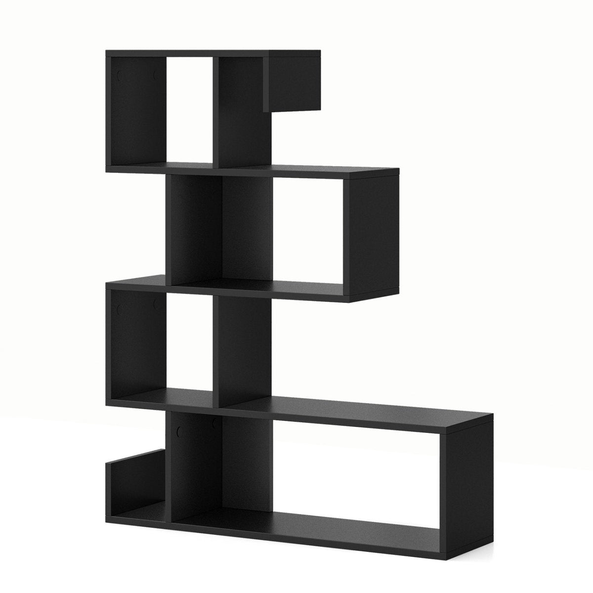 5 Tier Z Shelf Bookcase in Black, Geometric S Shaped Bookshelf with Open Cubes