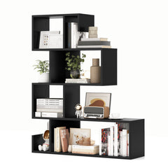 5 Tier Z Shelf Bookcase in Black, Geometric S Shaped Bookshelf with Open Cubes