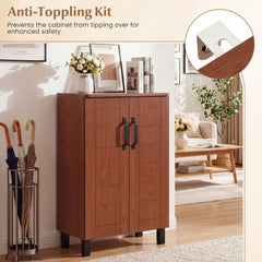 5-Tier Shoe Storage Cabinet Freestanding Wooden Shoe Rack Organizer-Brown