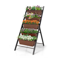 5 Tier Vertical Garden Planter in Brown, Freestanding Raised Bed with 5 Containers