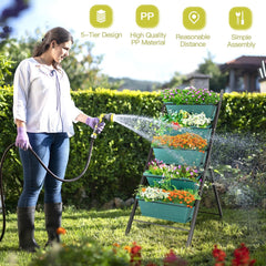 5 Tier Vertical Garden Planter in Green, Freestanding Raised Bed with 5 Containers