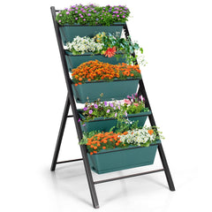 5 Tier Vertical Garden Planter in Green, Freestanding Raised Bed with 5 Containers