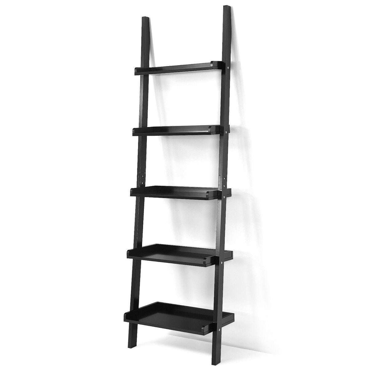 5 Tier Black Ladder Shelf, Wall Leaning Display Rack for Plants and Books