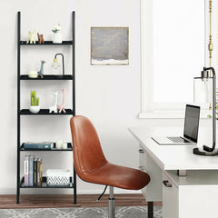 5 Tier Black Ladder Shelf, Wall Leaning Display Rack for Plants and Books