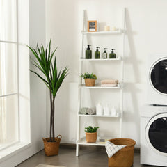 5 Tier White Ladder Shelf, Wall Leaning Display Rack for Plants and Books
