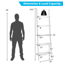 5 Tier White Ladder Shelf, Wall Leaning Display Rack for Plants and Books