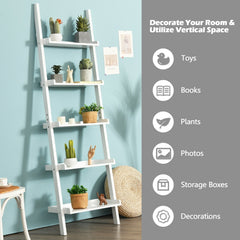 5 Tier White Ladder Shelf, Wall Leaning Display Rack for Plants and Books