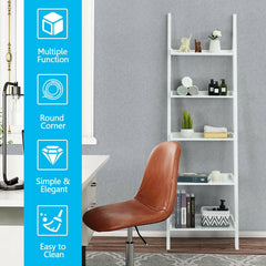 5 Tier White Ladder Shelf, Wall Leaning Display Rack for Plants and Books