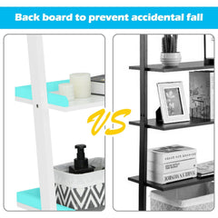 5 Tier White Ladder Shelf, Wall Leaning Display Rack for Plants and Books