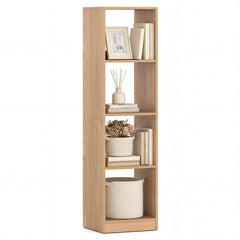 5 Tiers 4-Cube Narrow Bookshelf with 4 Anti-Tipping Kits-Natural