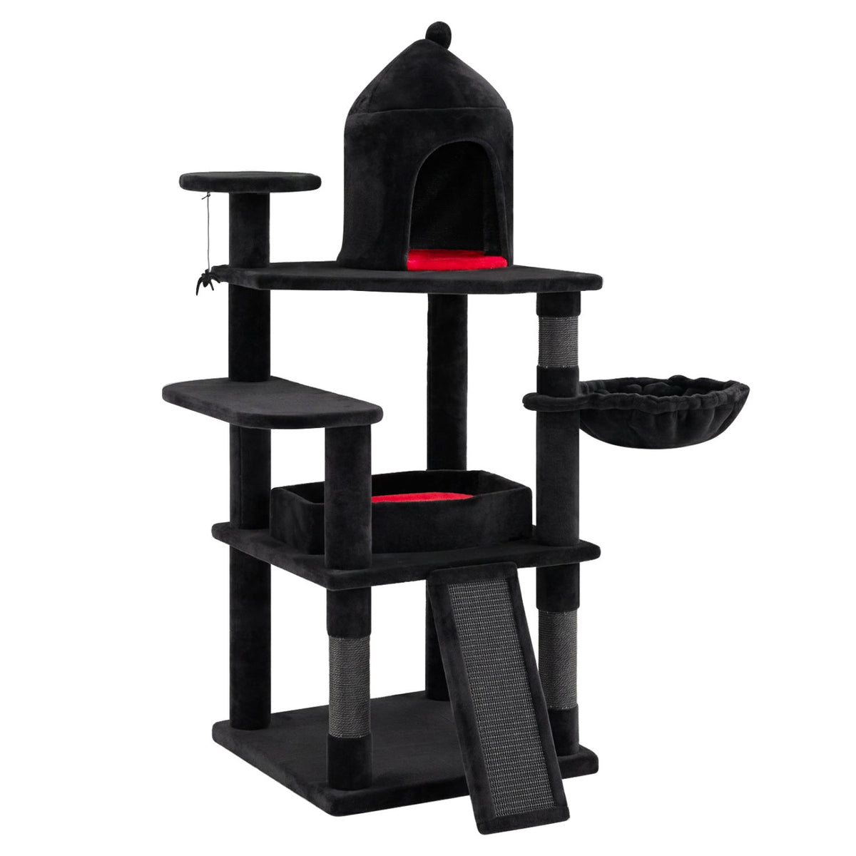 50 Inch Gothic Cat Tree with Castle House, Coffin Bed, Sisal Ramp and Rotatable Basket