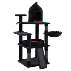 50 Inch Gothic Cat Tree with Castle House, Coffin Bed, Sisal Ramp and Rotatable Basket