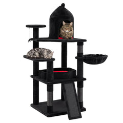 50 Inch Gothic Cat Tree with Castle House, Coffin Bed, Sisal Ramp and Rotatable Basket
