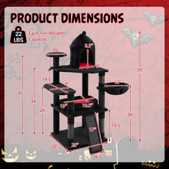 50 Inch Gothic Cat Tree with Castle House, Coffin Bed, Sisal Ramp and Rotatable Basket