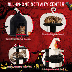 50 Inch Gothic Cat Tree with Castle House, Coffin Bed, Sisal Ramp and Rotatable Basket