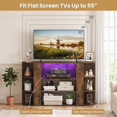 50 Inch TV Stand for 55 Inch TV with RGB Lights Entertainment Center with Adjustable and Removable Shelf-Rustic Brown