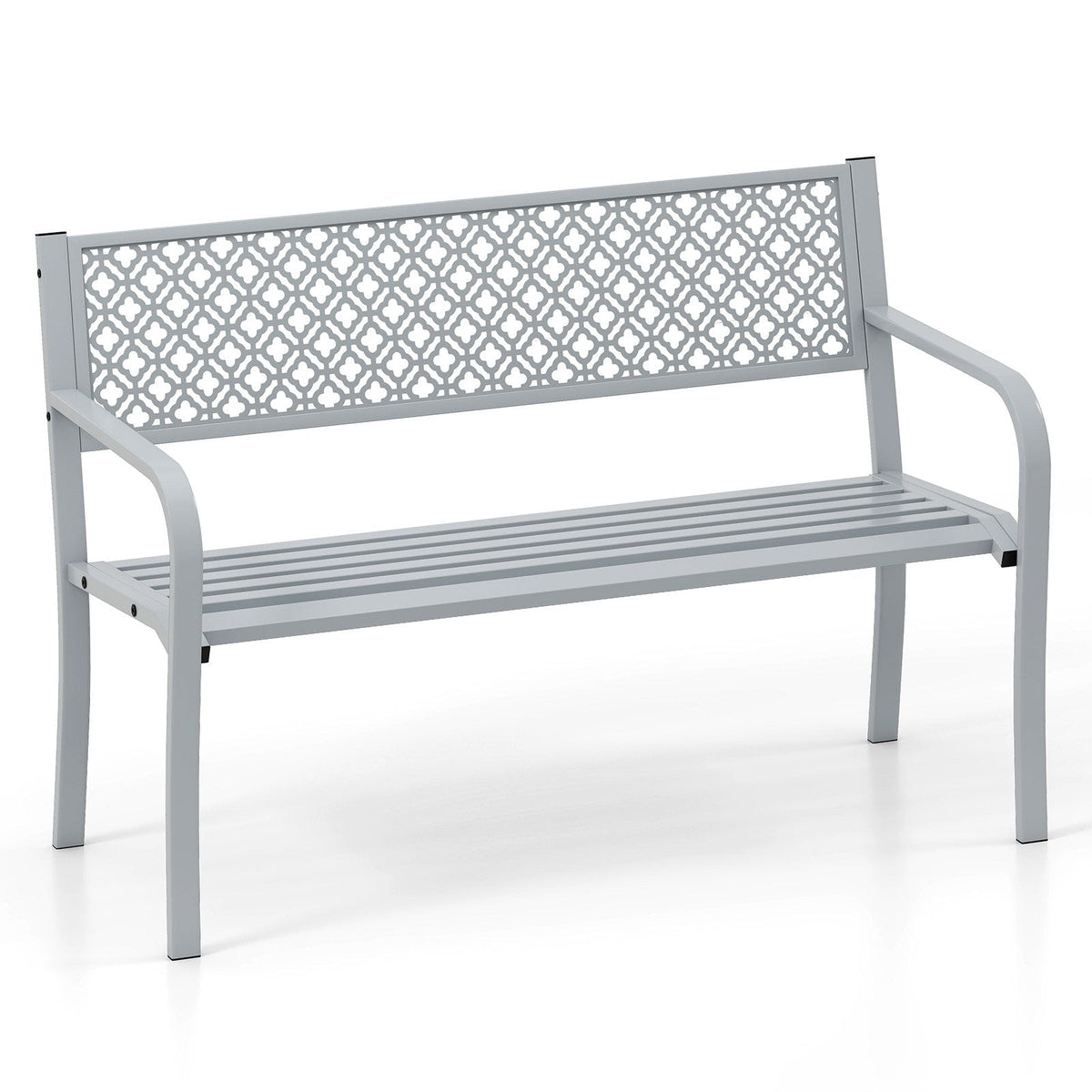 50 Inches Outdoor Garden Bench with Geometric Lattice Backrest and Slatted Seat-Gray
