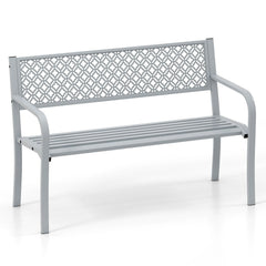 50 Inches Outdoor Garden Bench with Geometric Lattice Backrest and Slatted Seat-Gray