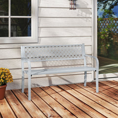 50 Inches Outdoor Garden Bench with Geometric Lattice Backrest and Slatted Seat-Gray