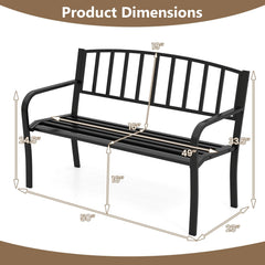 50 Inches Outdoor Garden Bench with Slatted Backrest and Curved Armrests-Black