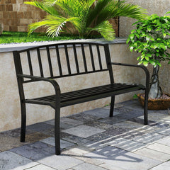 50 Inches Outdoor Garden Bench with Slatted Backrest and Curved Armrests-Black
