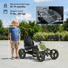 Pedal Go Kart with Adjustable Seat, EVA Tyres, Safety Handbrake, for Ages 3-6 Years Old, Green