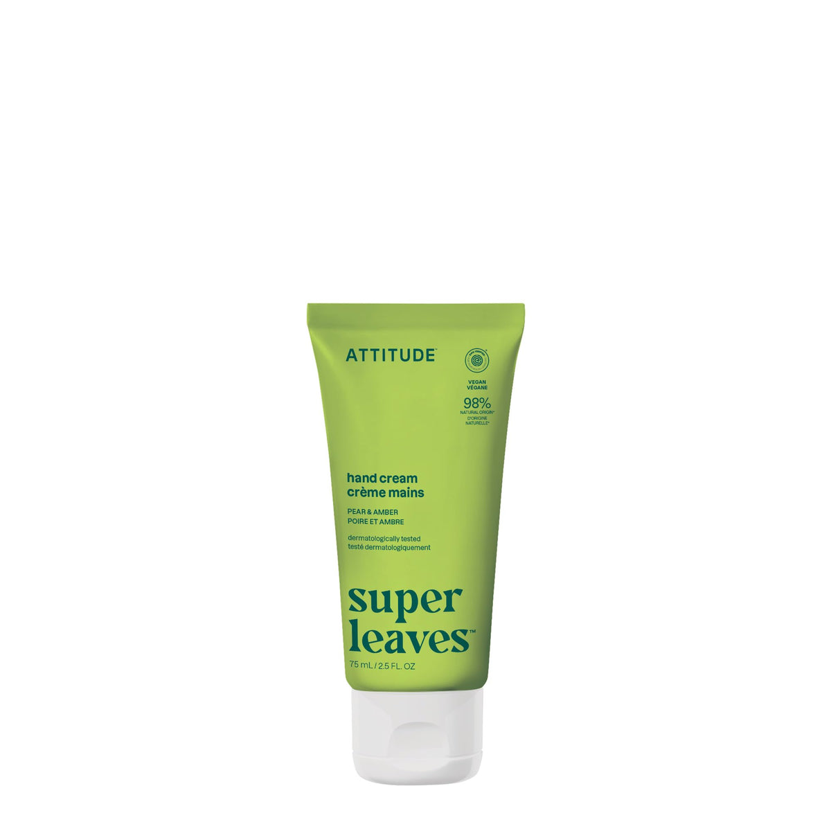 ATTITUDE Hand Cream, Made in Canada, EWG Verified, Plant and Mineral-Based, Vegan Personal Care Products, Pear & Amber Scent, 75 mL