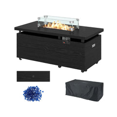 51 Inch Propane Fire Pit Table with Removable Lid-Black