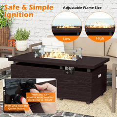 51 Inch Propane Fire Pit Table with Removable Lid-Brown