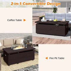 51 Inch Propane Fire Pit Table with Removable Lid-Brown