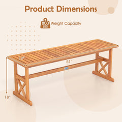 51 Inches Outdoor Acacia Wood Bench with Slatted Seat and 800 lbs Weight Capacity-2 Pieces